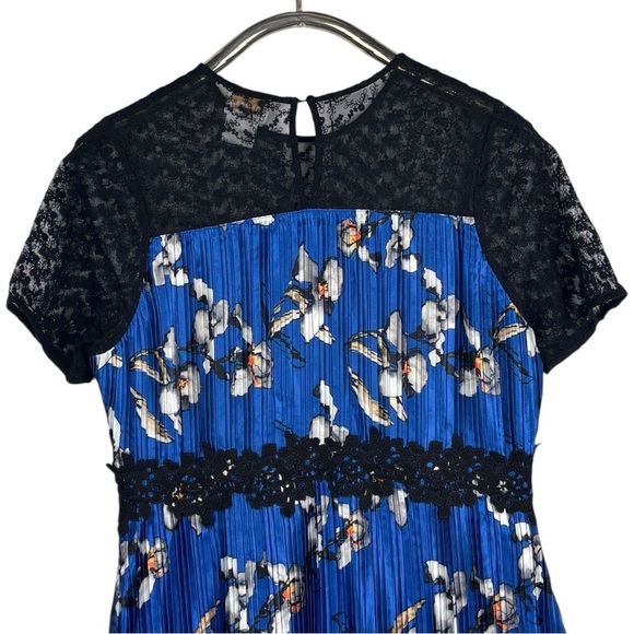 FOXIE DOX CARMELLA BLUE FLORAL PLEATED LACE MINI DRESS - Picture 7 of 14